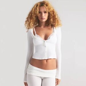 SKIMS Soft Lounge Lace Long Sleeve Button Up With Bralette S TP-LST-4895